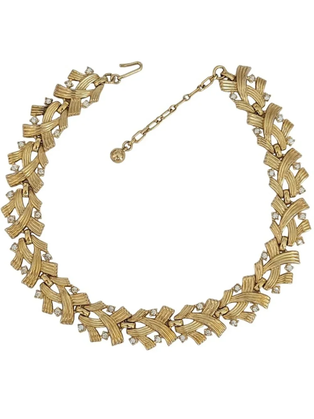 Trifari Alfred Philippe Gold Tone Clear Rhinestone Necklace 16”, Signed K301